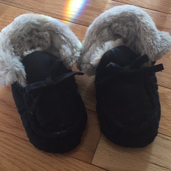black fur moccasins